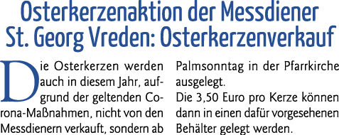  Osterkerzenaktion der Messdiener St  Georg Vreden: Osterkerzenverkauf Die Osterkerzen werden auch in diesem Jahr, au   