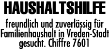 Haushaltshilfe freundlich und zuverlässig für Familienhaushalt in Vreden-Stadt gesucht  Chiffre 7601