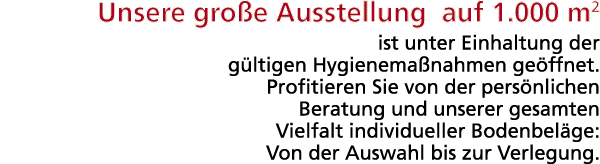 Unsere große Ausstellung auf 1 000 m2 ist unter Einhaltung der gültigen Hygienemaßnahmen geöffnet  Profitieren Sie vo   