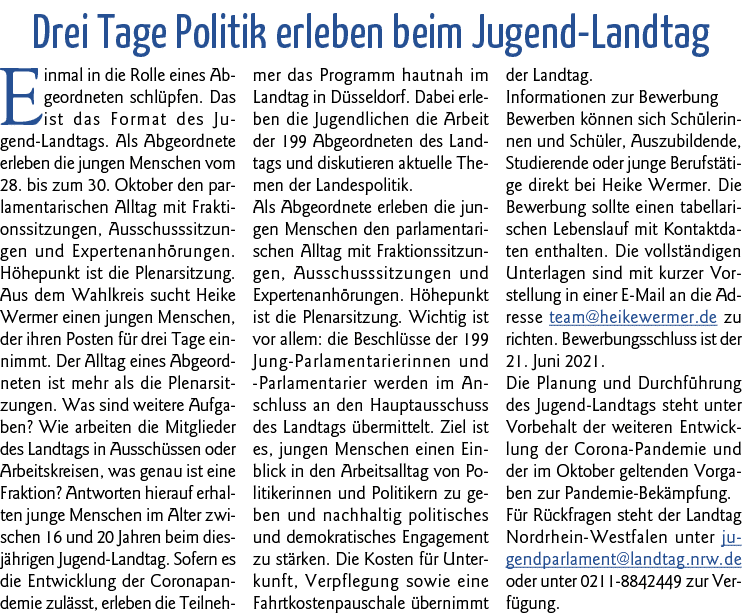  Drei Tage Politik erleben beim Jugend-Landtag Einmal in die Rolle eines Abgeordneten schlüpfen  Das ist das Format d   