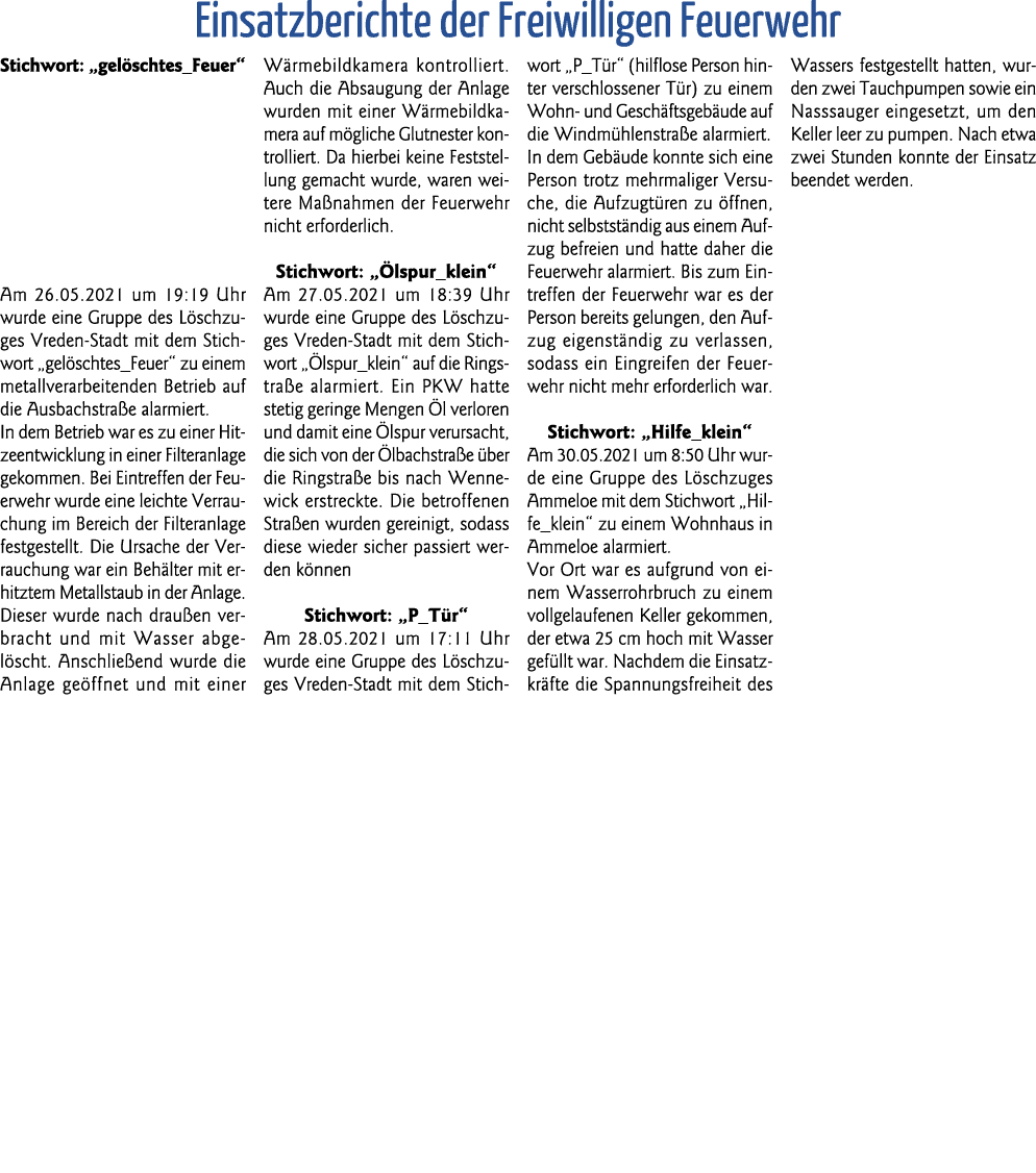  Einsatzberichte der Freiwilligen Feuerwehr Stichwort:  gelöschtes_Feuer  Am 26 05 2021 um 19:19 Uhr wurde eine Grupp   