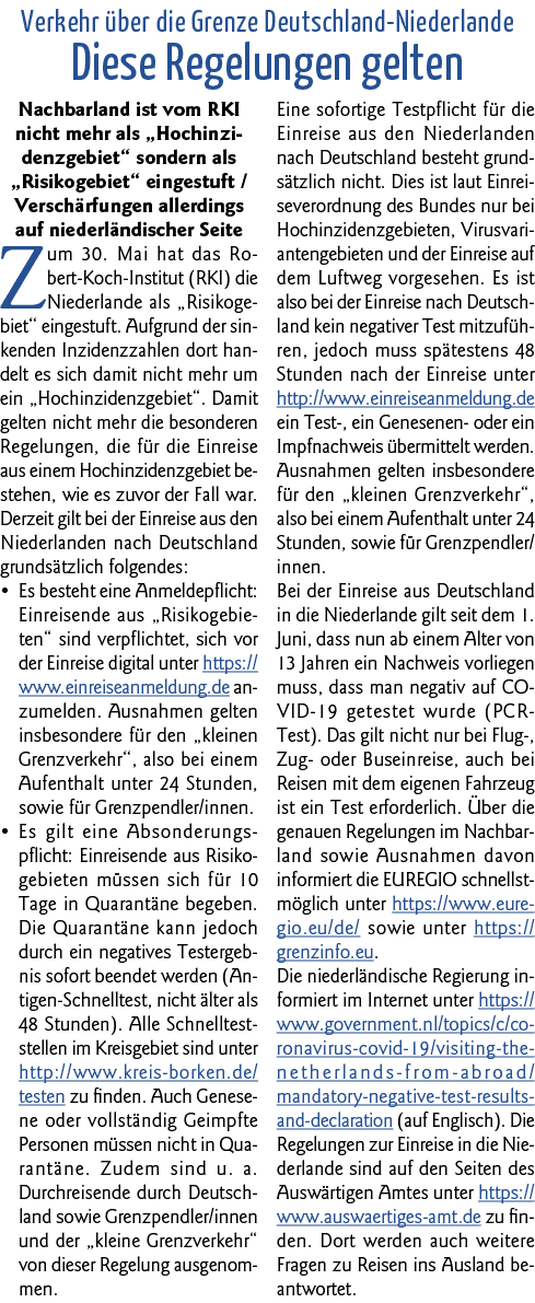  Verkehr über die Grenze Deutschland-Niederlande  Diese Regelungen gelten Nachbarland ist vom RKI nicht mehr als  Hoc   