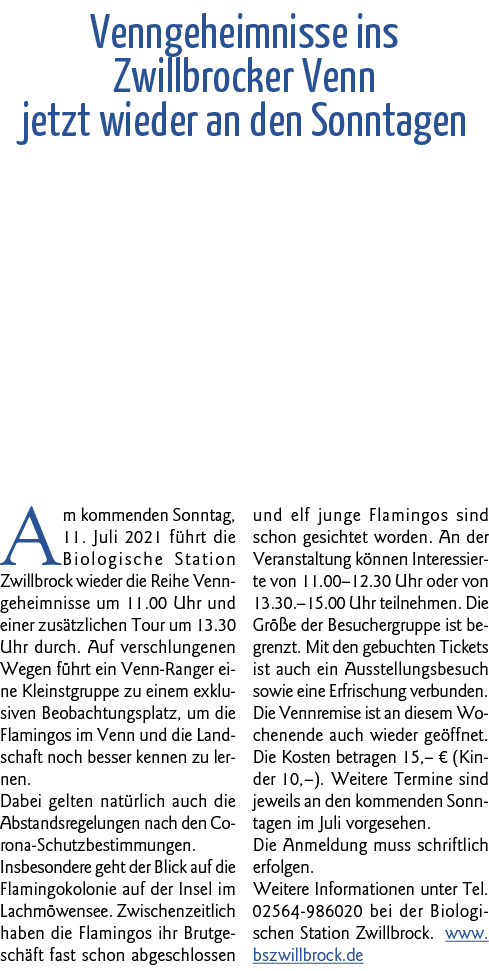 Venngeheimnisse ins  Zwillbrocker Venn jetzt wieder an den Sonntagen Am kommenden Sonntag, 11  Juli 2021 führt die Bi   