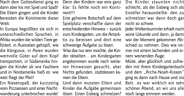 Nach dem Gottesdienst ging es dann aber los mit Spiel und Spaß  Die Eltern gingen und die Kinder bereisten die Kontin   