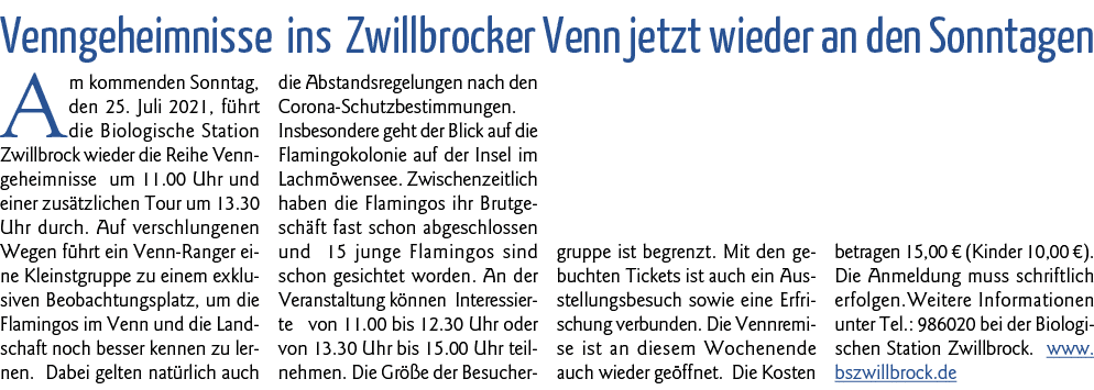 Venngeheimnisse ins Zwillbrocker Venn jetzt wieder an den Sonntagen Am kommenden Sonntag, den 25  Juli 2021, führt di   
