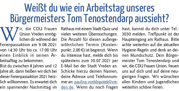 Weißt du wie ein Arbeitstag unseres Bürgermeisters Tom Tenostendarp aussieht  Wir, die CDU Frauen Union Vreden ermögl   