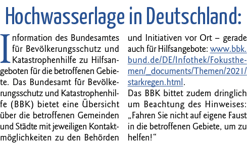 Hochwasserlage in Deutschland: Information des Bundesamtes für Bevölkerungsschutz und Katastrophenhilfe zu Hilfsangeb   