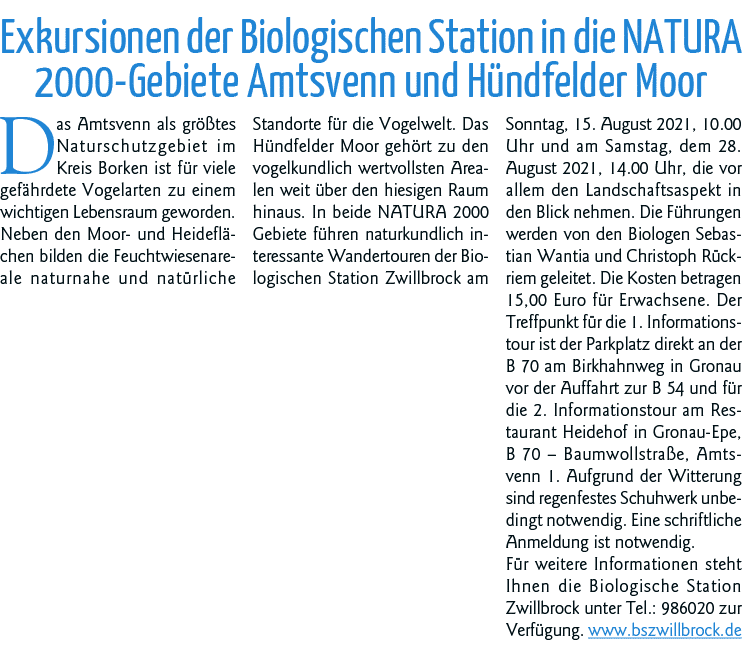 Exkursionen der Biologischen Station in die NATURA 2000-Gebiete Amtsvenn und Hündfelder Moor Das Amtsvenn als größtes   