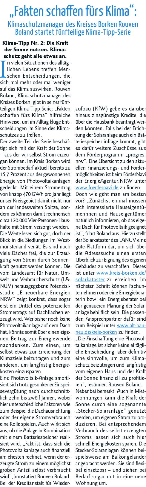  Fakten schaffen fürs Klima : Klimaschutzmanager des Kreises Borken Rouven Boland startet fünfteilige Klima-Tipp-Seri   