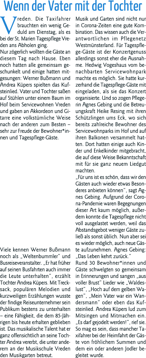 Wenn der Vater mit der Tochter Vreden  Die Taxifahrer brauchten ein wenig Geduld am Dienstag, als es bei der St  Mari   