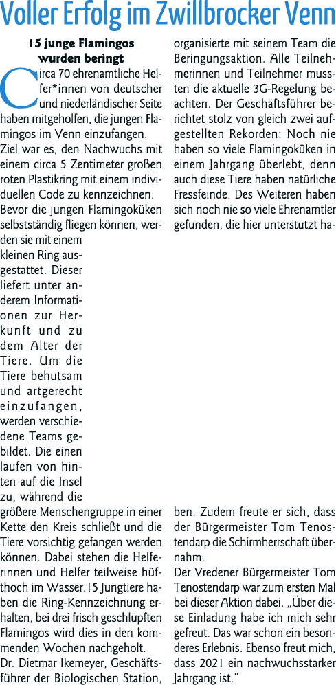 Voller Erfolg im Zwillbrocker Venn 15 junge Flamingos wurden beringt Circa 70 ehrenamtliche Helfer*innen von deutsche   