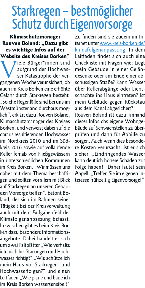 Starkregen   bestmöglicher Schutz durch Eigenvorsorge Klimaschutzmanager Rouven Boland:  Dazu gibt es wichtige Infos    
