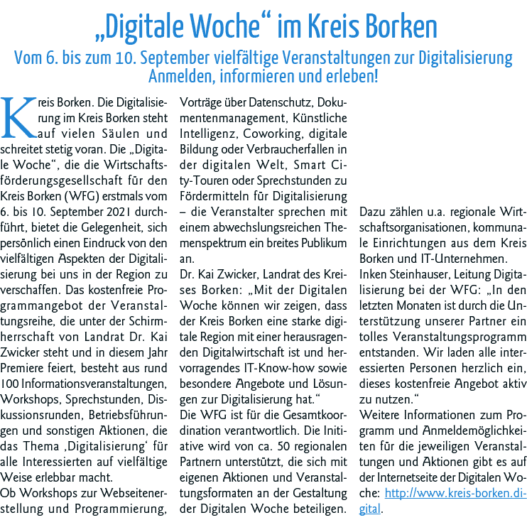   Digitale Woche  im Kreis Borken Vom 6  bis zum 10  September vielfältige Veranstaltungen zur Digitalisierung Anmeld   