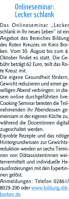 Onlineseminar: Lecker schlank Das Onlineseminar  Lecker schlank in Ihr neues Leben  ist ein Angebot des Bereiches Bil   