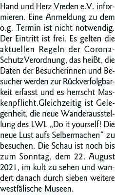 Hand und Herz Vreden e V  informieren  Eine Anmeldung zu dem o g  Termin ist nicht notwendig  Der Eintritt ist frei     