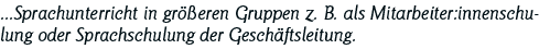  Sprachunterricht in größeren Gruppen z  B  als Mitarbeiter:innenschulung oder Sprachschulung der Geschäftsleitung  