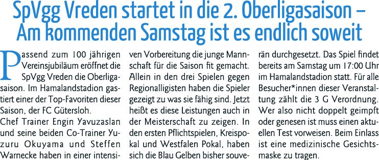 SpVgg Vreden startet in die 2  Oberligasaison   Am kommenden Samstag ist es endlich soweit Passend zum 100 jährigen V   