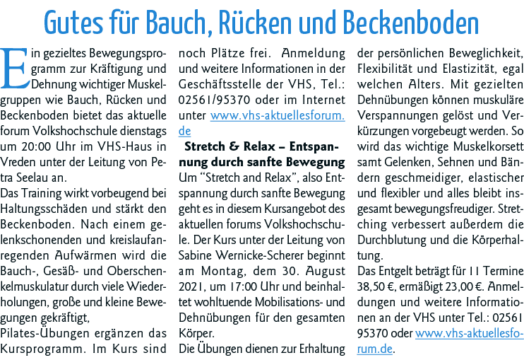 Gutes für Bauch, Rücken und Beckenboden Ein gezieltes Bewegungsprogramm zur Kräftigung und Dehnung wichtiger Muskelgr   