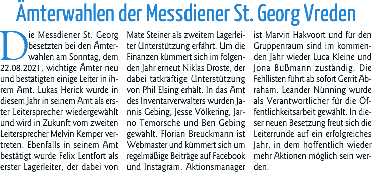 Ämterwahlen der Messdiener St  Georg Vreden Die Messdiener St  Georg besetzten bei den Ämterwahlen am Sonntag, dem 22   