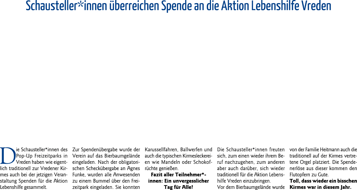 Schausteller*innen überreichen Spende an die Aktion Lebenshilfe Vreden Die Schausteller*innen des Pop-Up Freizeitpark   
