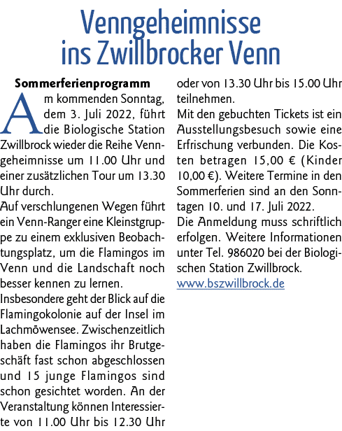 Venngeheimnisse ins Zwillbrocker Venn Sommerferienprogramm Am kommenden Sonntag, dem 3  Juli 2022, führt die Biologis   