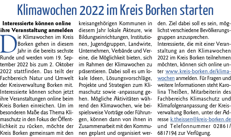Klimawochen 2022 im Kreis Borken starten Interessierte können online ihre Veranstaltung anmelden Die Klimawochen im K   